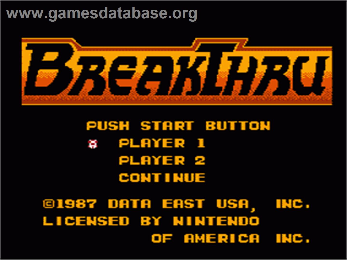 Break Thru - Nintendo NES - Artwork - Title Screen