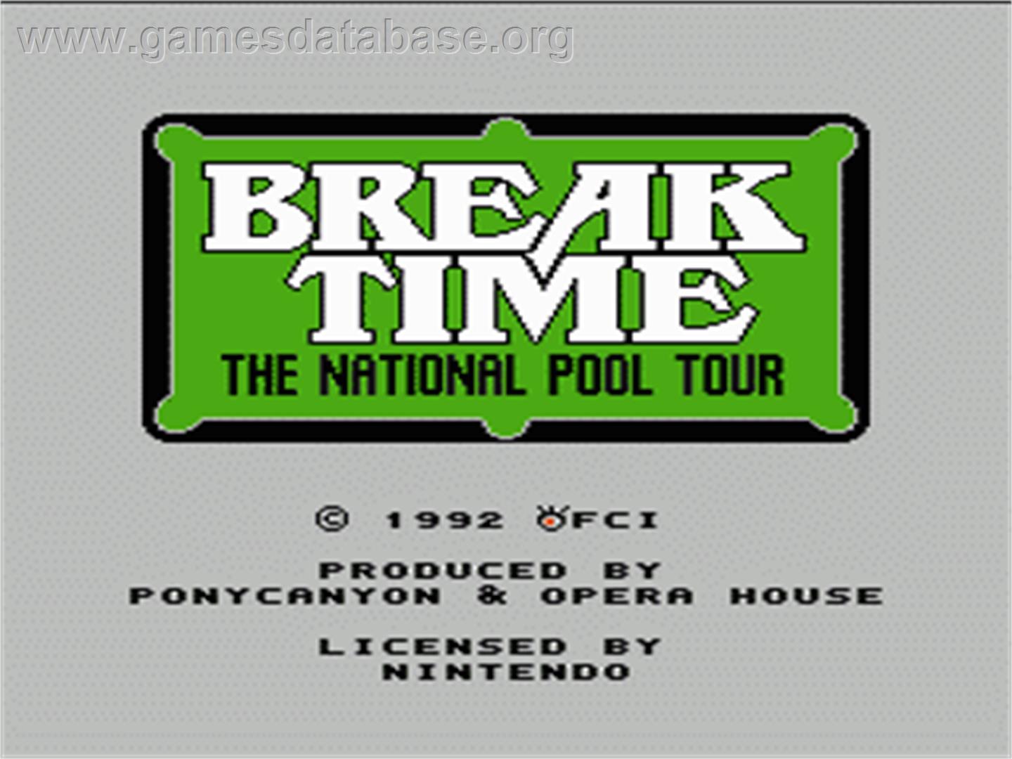 Break Time: The National Pool Tour - Nintendo NES - Artwork - Title Screen