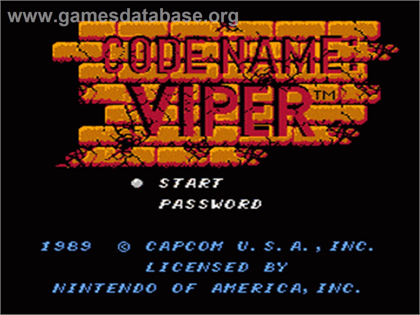 Code Name: Viper - Nintendo NES - Artwork - Title Screen