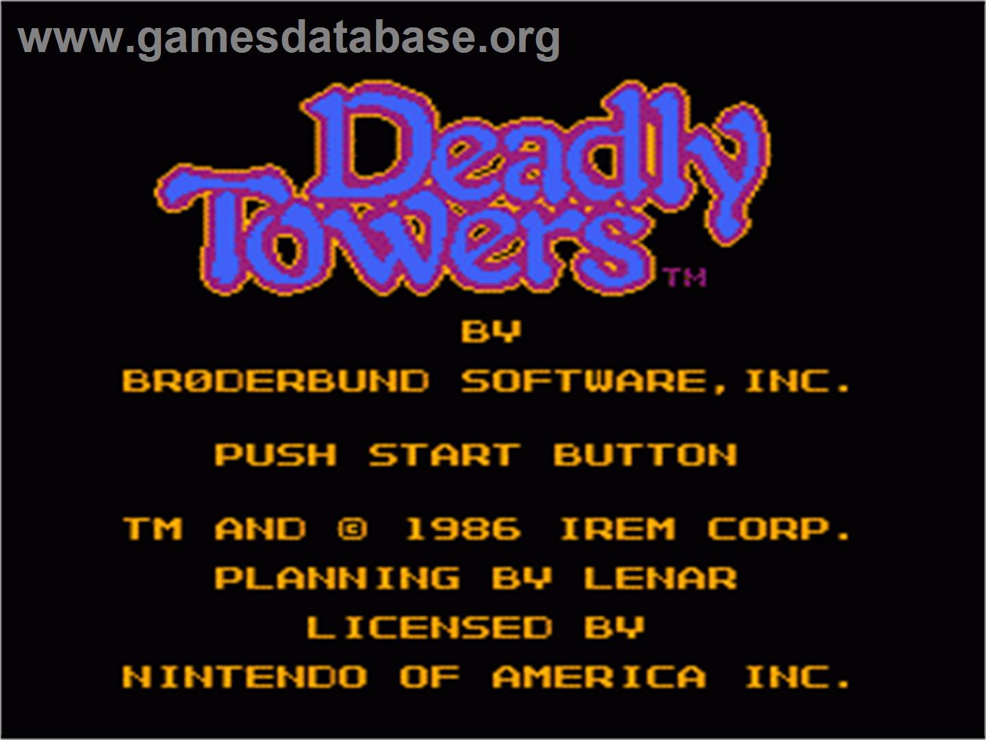 Deadly Towers - Nintendo NES - Artwork - Title Screen