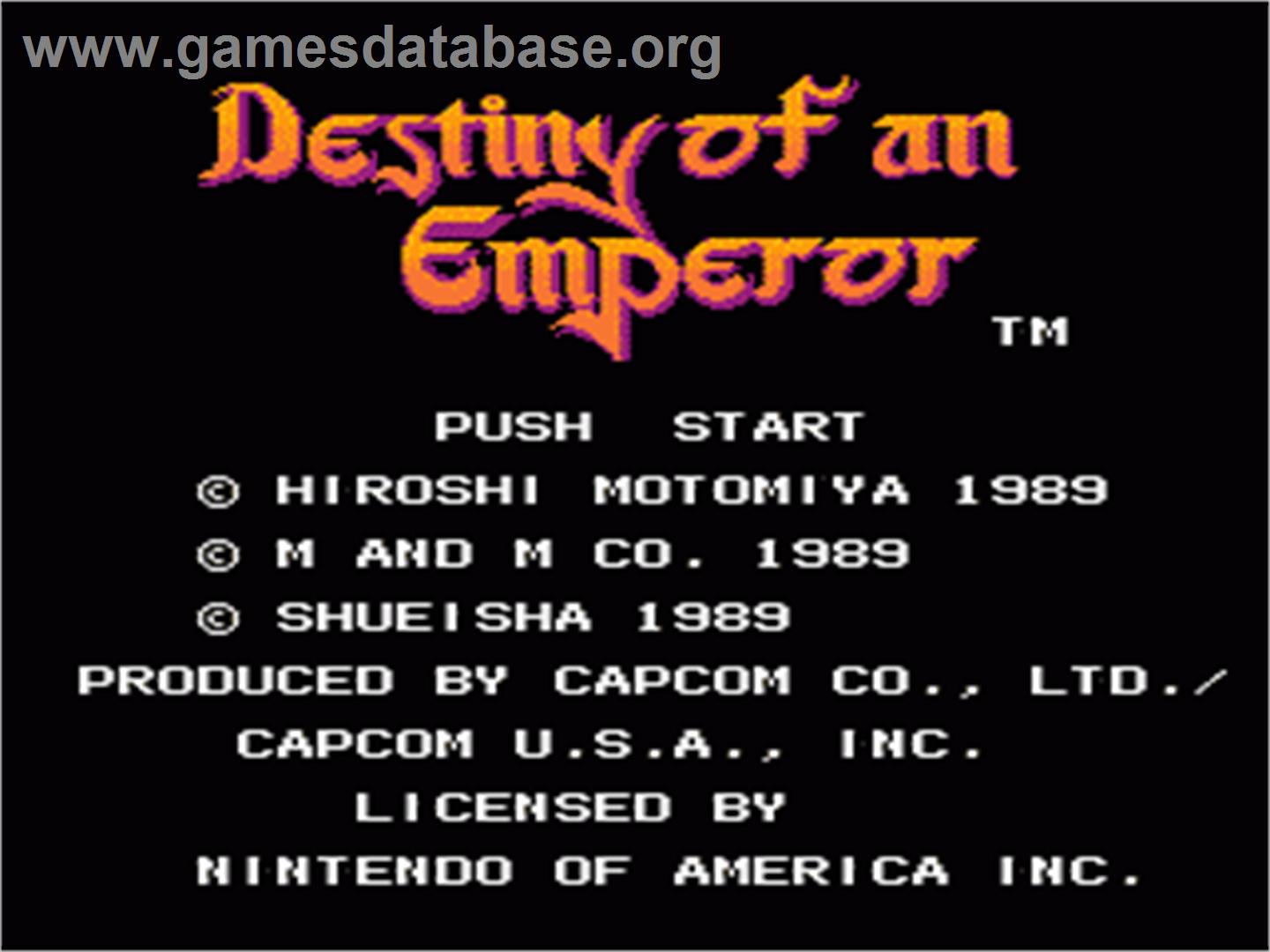 Destiny of an Emperor - Nintendo NES - Artwork - Title Screen