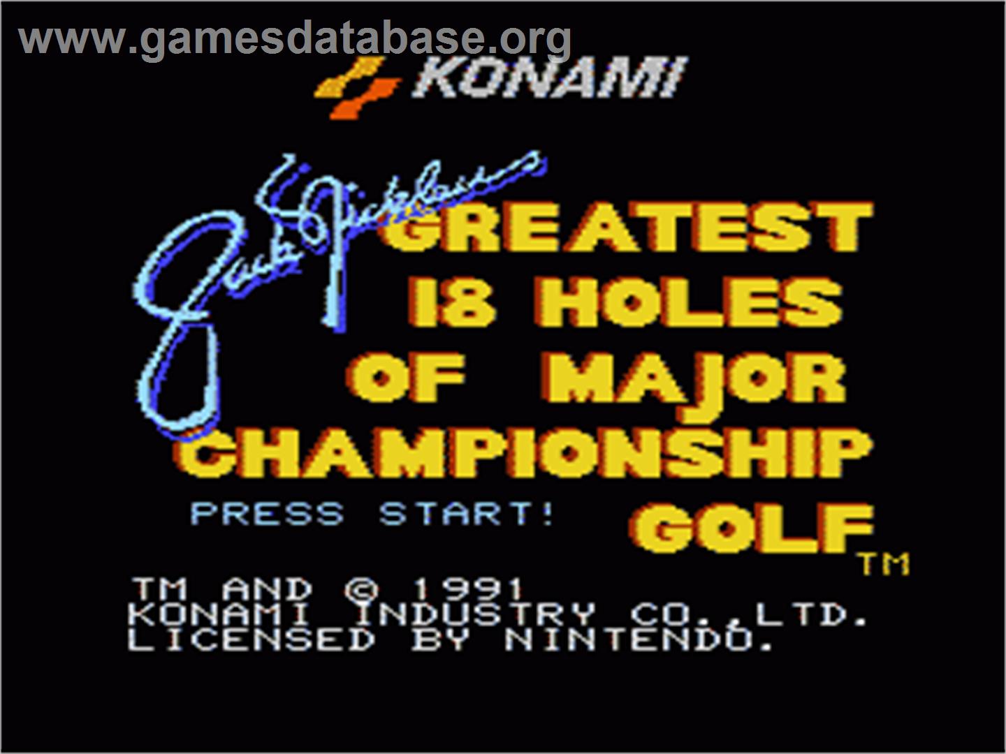 Jack Nicklaus' Greatest 18 Holes of Major Championship Golf - Nintendo NES - Artwork - Title Screen