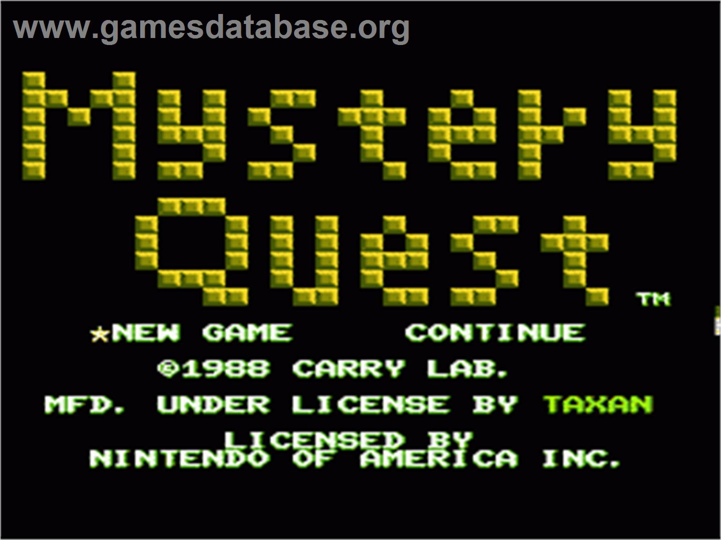 Mystery Quest - Nintendo NES - Artwork - Title Screen