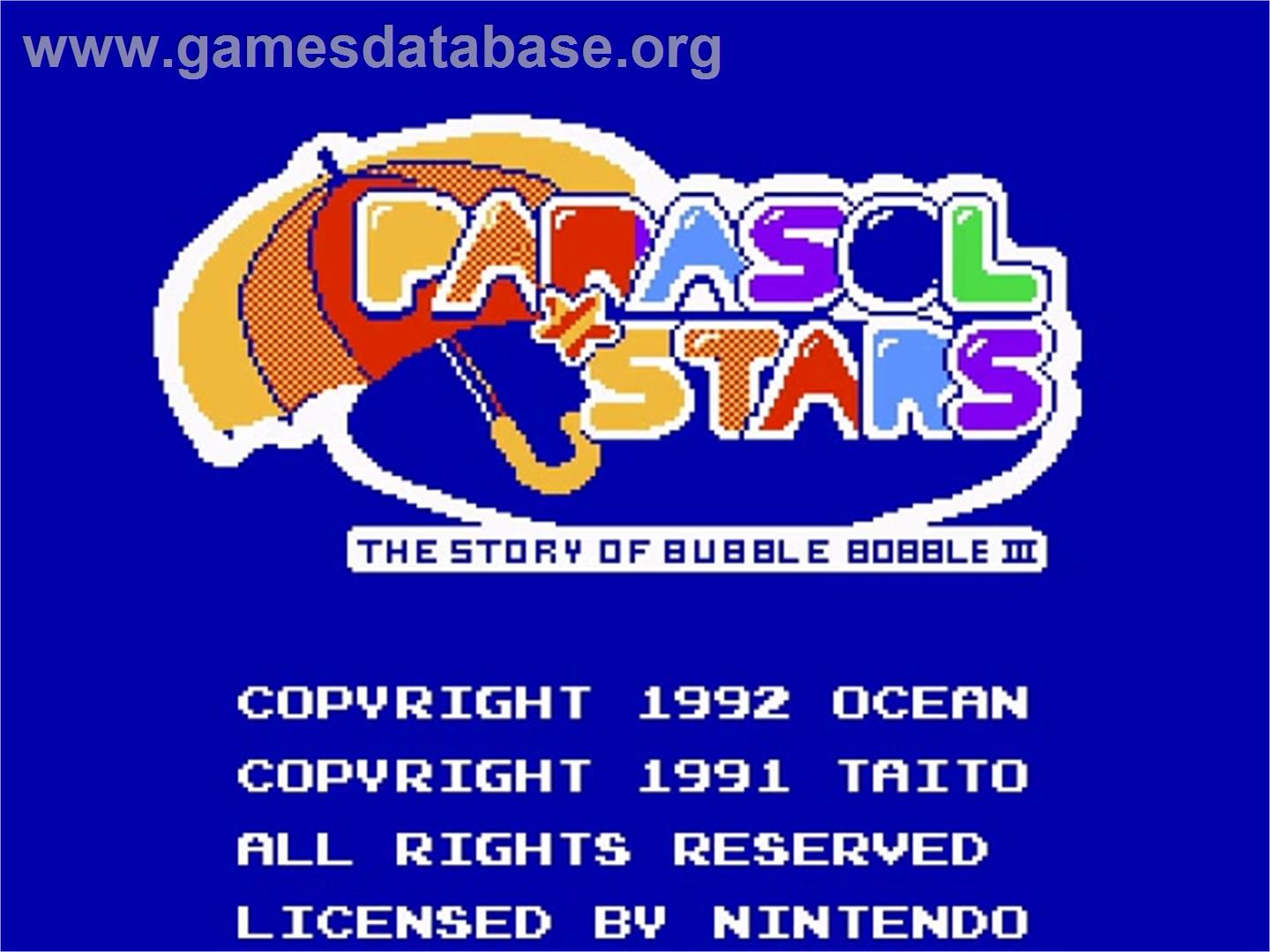 Parasol Stars: The Story of Bubble Bobble 3 - Nintendo NES - Artwork - Title Screen