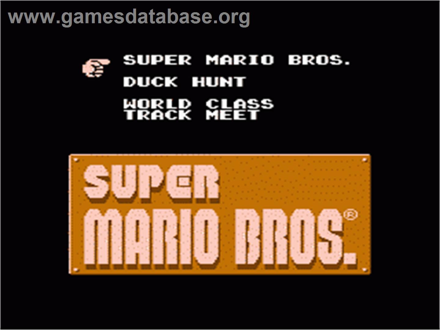 Super Mario Bros, Duck Hunt, & World Class Track Meet - Nintendo NES - Artwork - Title Screen
