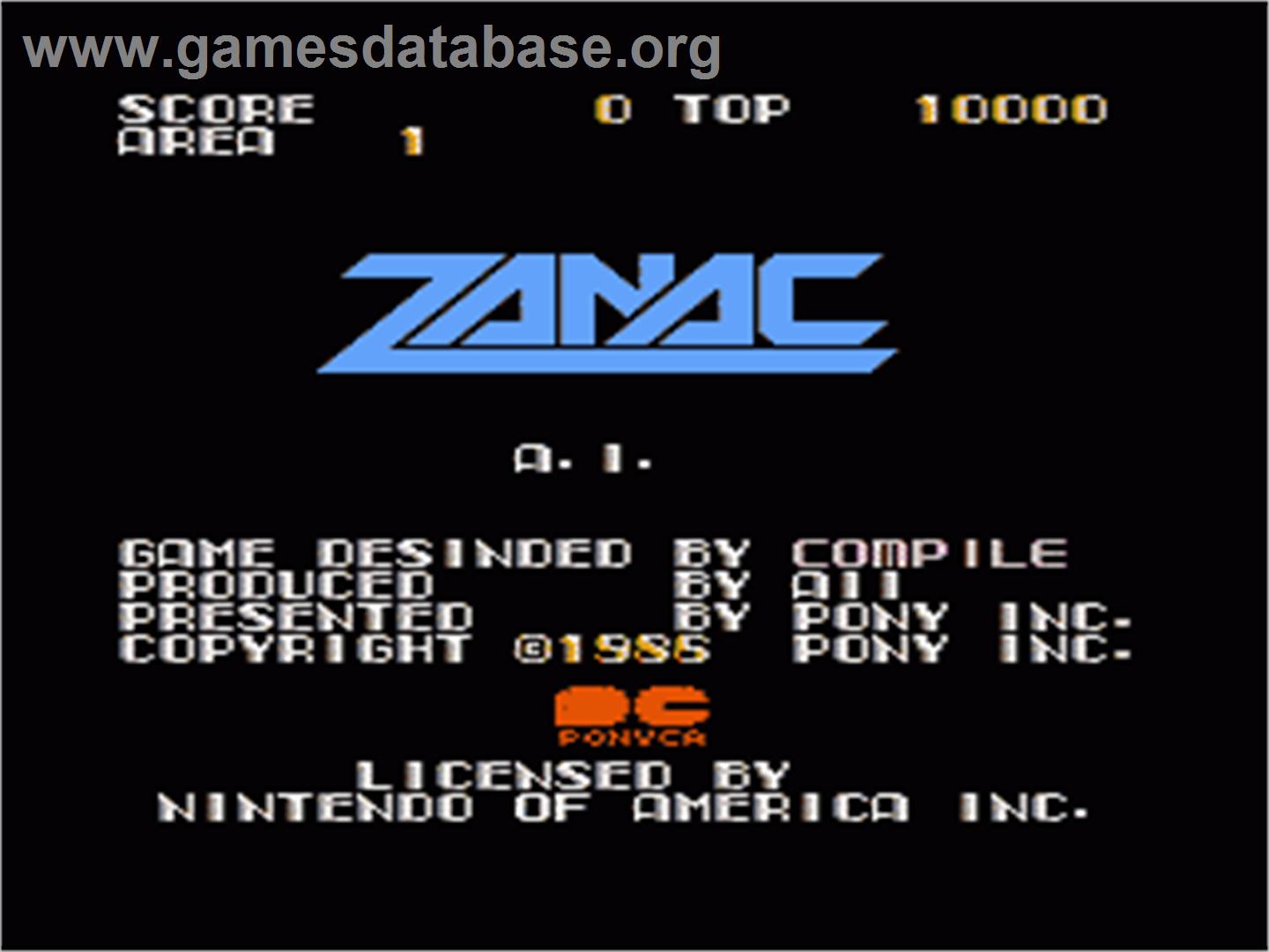 Zanac A.I. - Nintendo NES - Artwork - Title Screen