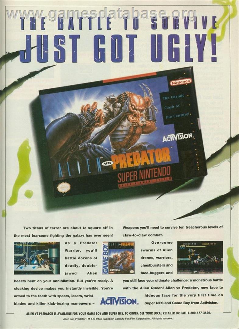 Alien Vs. Predator - Nintendo SNES - Artwork - Advert