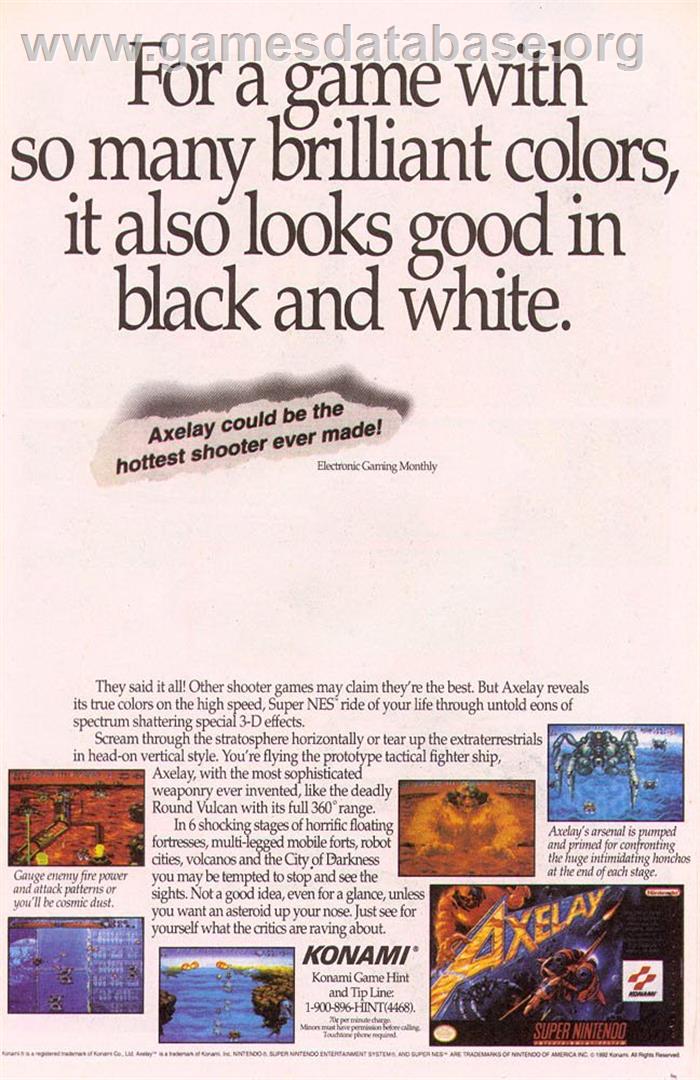 Axelay - Nintendo SNES - Artwork - Advert