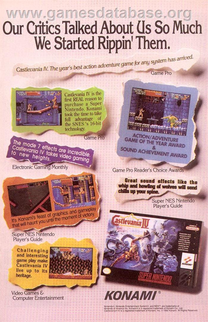 Super Castlevania IV - Nintendo SNES - Artwork - Advert