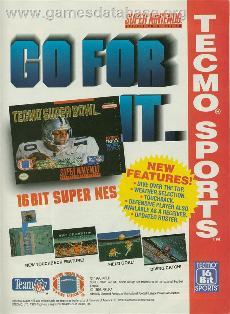 Tecmo Super Bowl - Nintendo SNES - Artwork - Advert