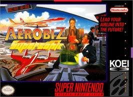 Box cover for Aerobiz Supersonic on the Nintendo SNES.