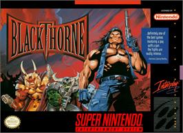 Box cover for Blackthorne on the Nintendo SNES.