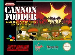 Box cover for Cannon Fodder on the Nintendo SNES.