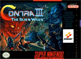 Box cover for Contra III: The Alien Wars on the Nintendo SNES.