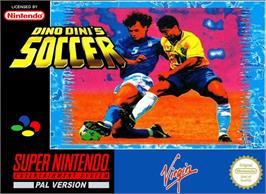 Box cover for Dino Dini's Soccer on the Nintendo SNES.