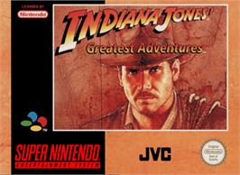 Box cover for Indiana Jones' Greatest Adventures on the Nintendo SNES.