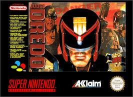 Box cover for Judge Dredd on the Nintendo SNES.