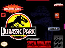 Box cover for Jurassic Park on the Nintendo SNES.