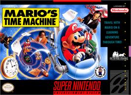 Box cover for Mario's Time Machine on the Nintendo SNES.