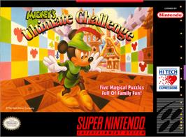 Box cover for Mickey's Ultimate Challenge on the Nintendo SNES.