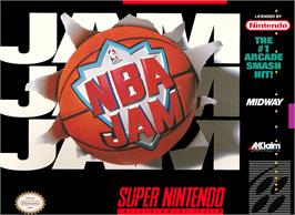 Box cover for NBA Jam on the Nintendo SNES.