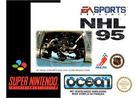 Box cover for NHL Hockey '95 on the Nintendo SNES.
