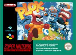 Box cover for Plok on the Nintendo SNES.