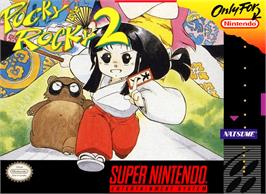Box cover for Pocky & Rocky 2 on the Nintendo SNES.
