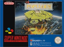 Box cover for Populous on the Nintendo SNES.