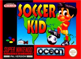 Box cover for Soccer Kid on the Nintendo SNES.
