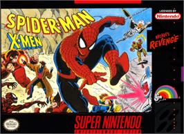 Box cover for Spider-Man and the X-Men: Arcade's Revenge on the Nintendo SNES.