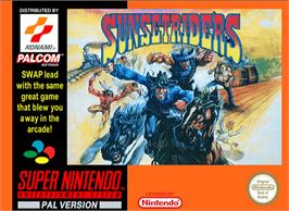 Box cover for Sunset Riders on the Nintendo SNES.