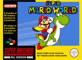 Box cover for Super Mario World on the Nintendo SNES.