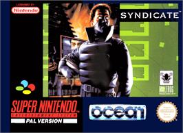 Box cover for Syndicate on the Nintendo SNES.