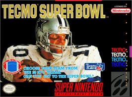 Box cover for Tecmo Super Bowl on the Nintendo SNES.