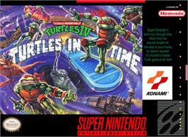 Box cover for Teenage Mutant Ninja Turtles IV: Turtles in Time on the Nintendo SNES.