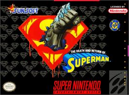 Box cover for The Death and Return of Superman on the Nintendo SNES.