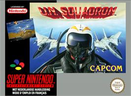 Box cover for U.N. Squadron on the Nintendo SNES.