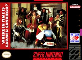 Box cover for Where in Time is Carmen Sandiego? on the Nintendo SNES.
