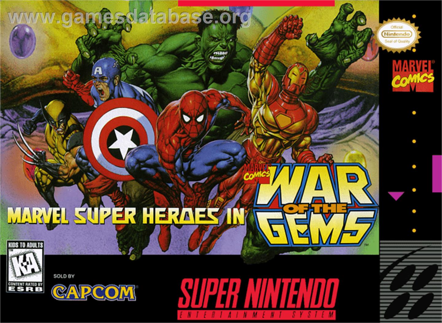 Marvel Super Heroes in War of the Gems - Nintendo SNES - Artwork - Box