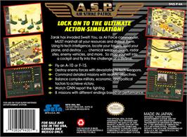Box back cover for A.S.P.: Air Strike Patrol on the Nintendo SNES.