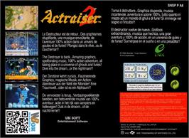 Box back cover for ActRaiser 2 on the Nintendo SNES.