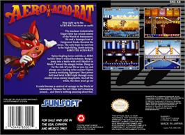 Box back cover for Aero the Acro-Bat on the Nintendo SNES.