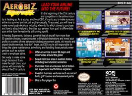 Box back cover for Aerobiz Supersonic on the Nintendo SNES.