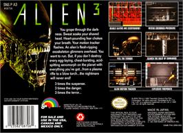 Box back cover for Alien³ on the Nintendo SNES.