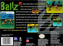 Box back cover for Ballz 3D on the Nintendo SNES.