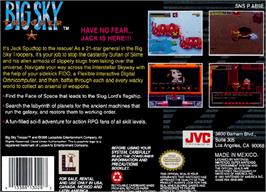 Box back cover for Big Sky Trooper on the Nintendo SNES.