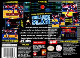 Box back cover for College Slam on the Nintendo SNES.