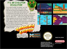 Box back cover for Congo's Caper on the Nintendo SNES.