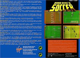 Box back cover for Dino Dini's Soccer on the Nintendo SNES.